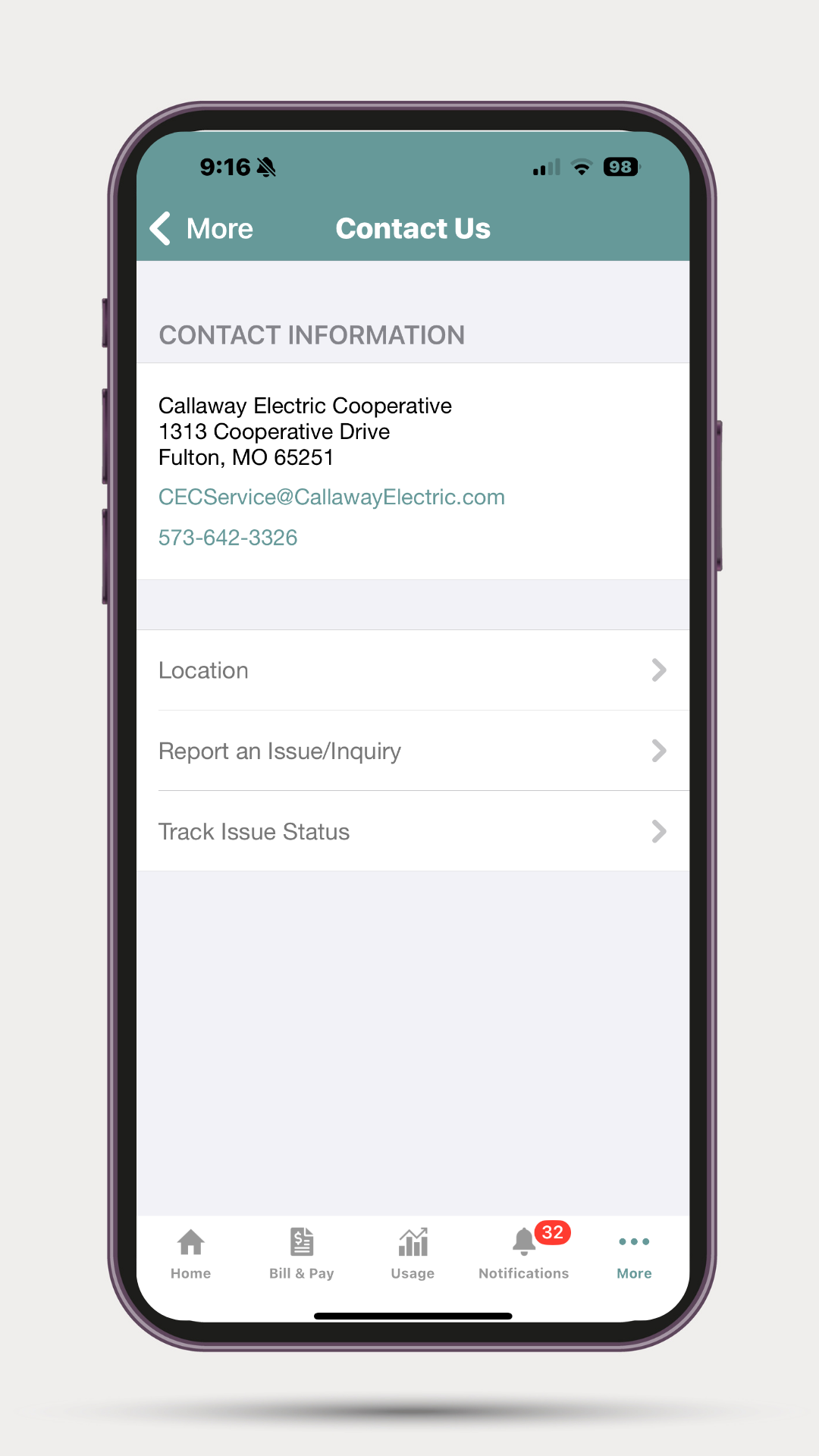 SmartHub Screen Contact Us